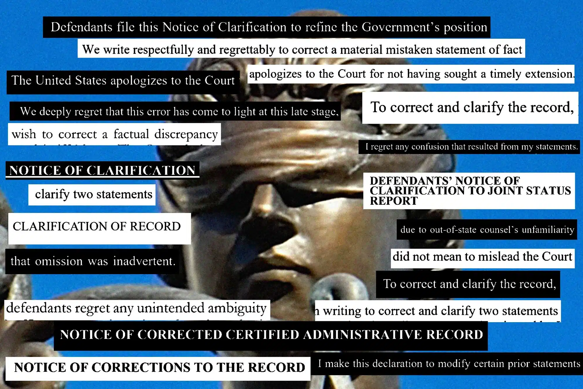 May contain a sculpture and text about a legal notice.