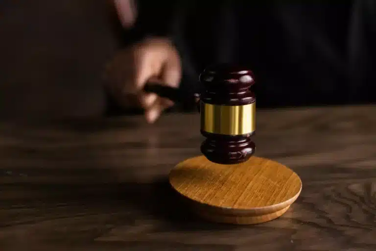May contain a person holding a gavel over a sounding block.