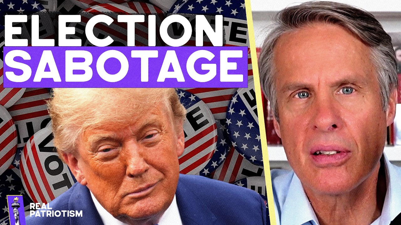 May contain two people, one with blonde hair and one with grey hair, with American flag graphics.